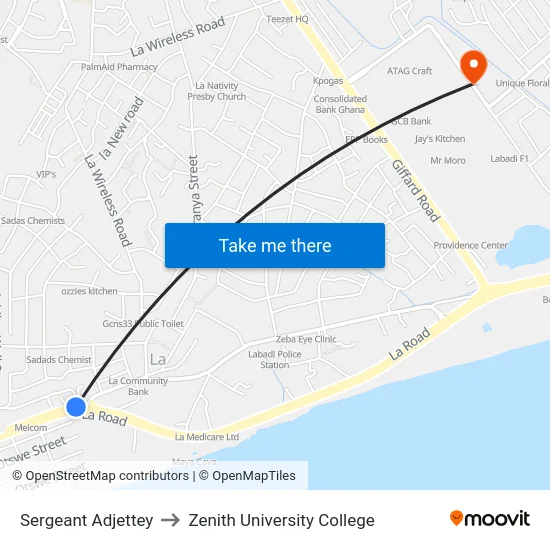 Sergeant Adjettey to Zenith University College map