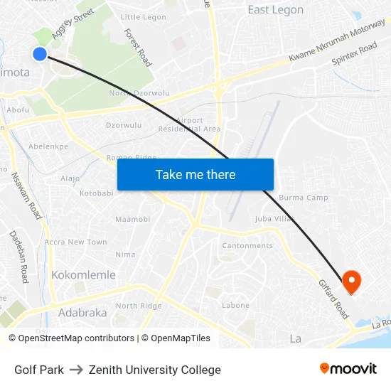 Golf Park to Zenith University College map
