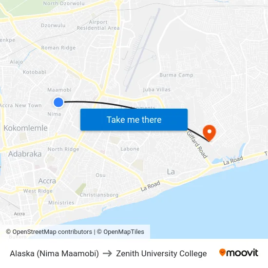 Alaska (Nima Maamobi) to Zenith University College map
