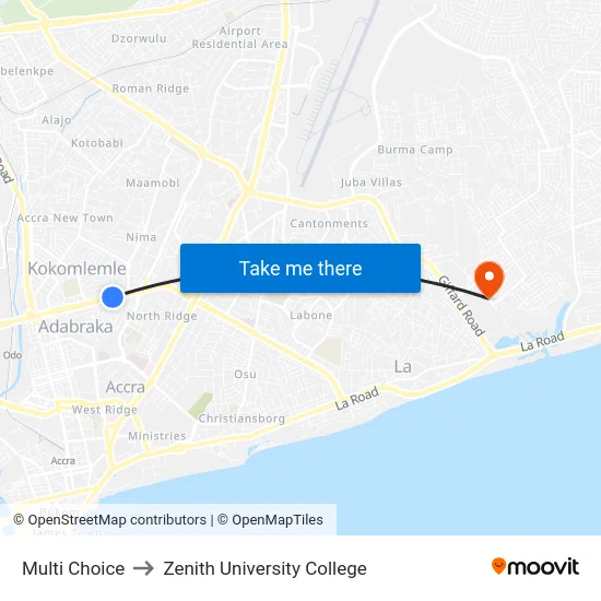 Multi Choice to Zenith University College map