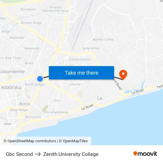 Gbc Second to Zenith University College map