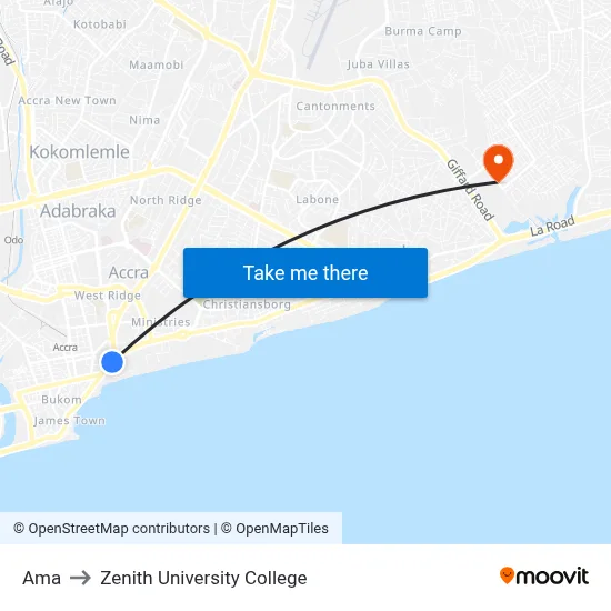 Ama to Zenith University College map