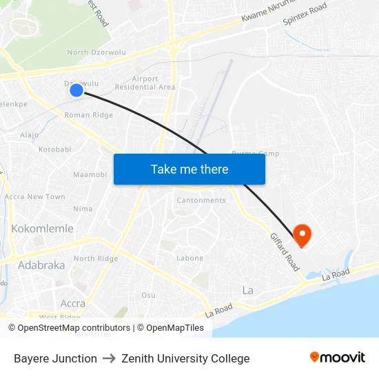Bayere Junction to Zenith University College map