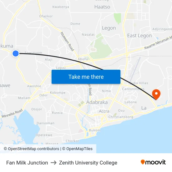 Fan Milk Junction to Zenith University College map