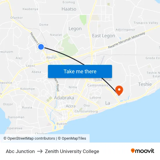 Abc Junction to Zenith University College map