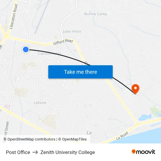Post Office to Zenith University College map