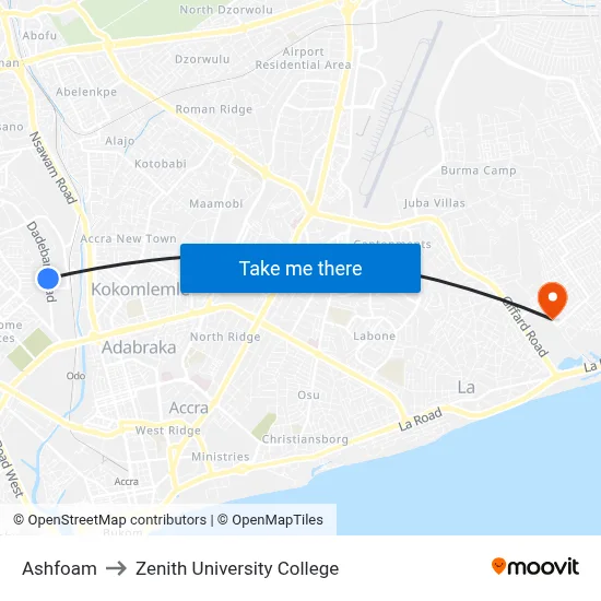 Ashfoam to Zenith University College map