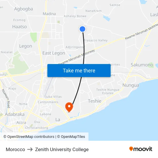 Morocco to Zenith University College map