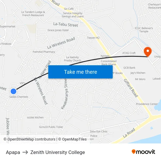 Apapa to Zenith University College map