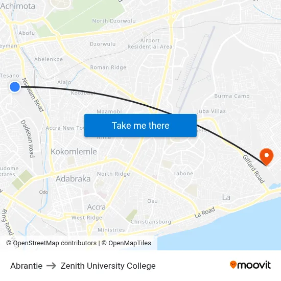 Abrantie to Zenith University College map