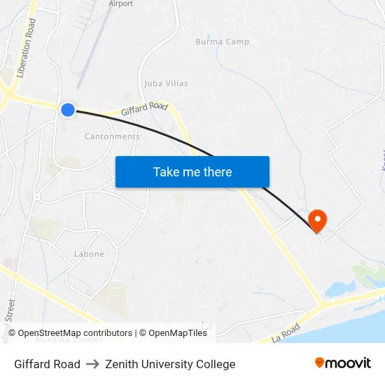 Giffard Road to Zenith University College map