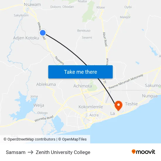 Samsam to Zenith University College map