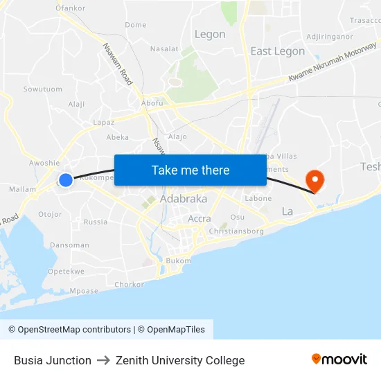 Busia Junction to Zenith University College map