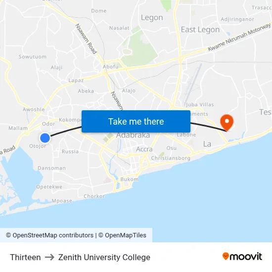 Thirteen to Zenith University College map