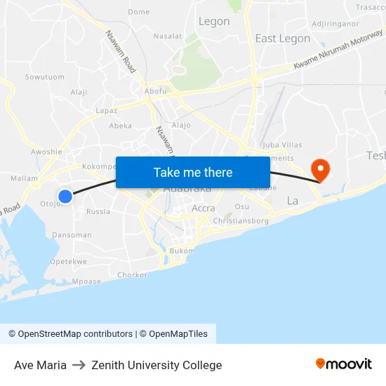 Ave Maria to Zenith University College map