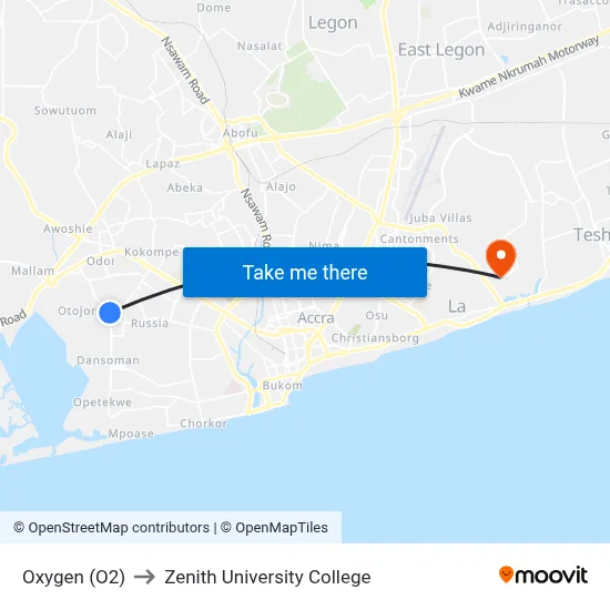 Oxygen (O2) to Zenith University College map