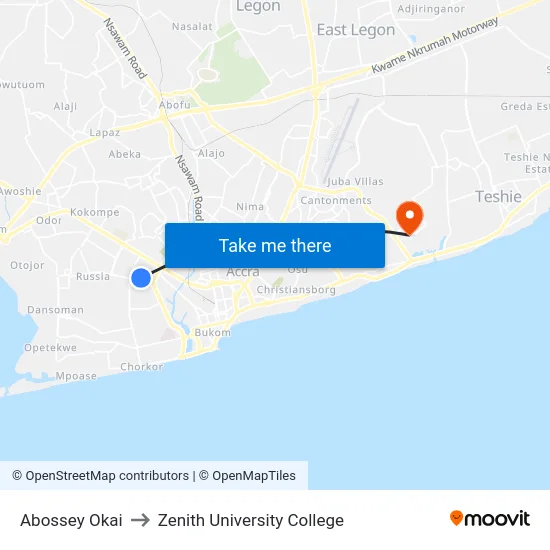 Abossey Okai to Zenith University College map