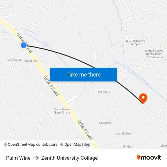 Palm Wine to Zenith University College map
