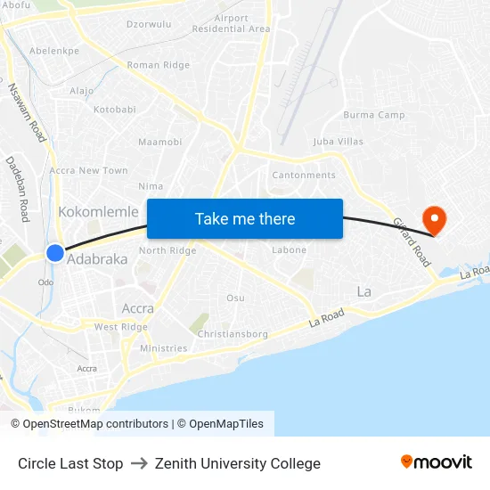 Circle Last Stop to Zenith University College map