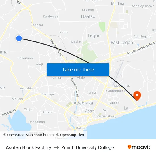 Asofan Block Factory to Zenith University College map