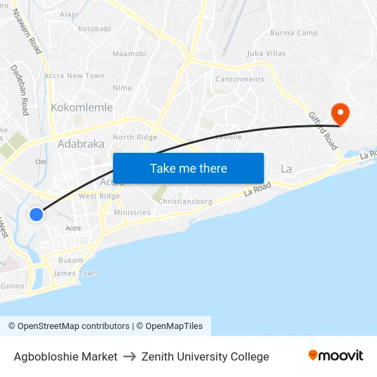 Agbobloshie Market to Zenith University College map