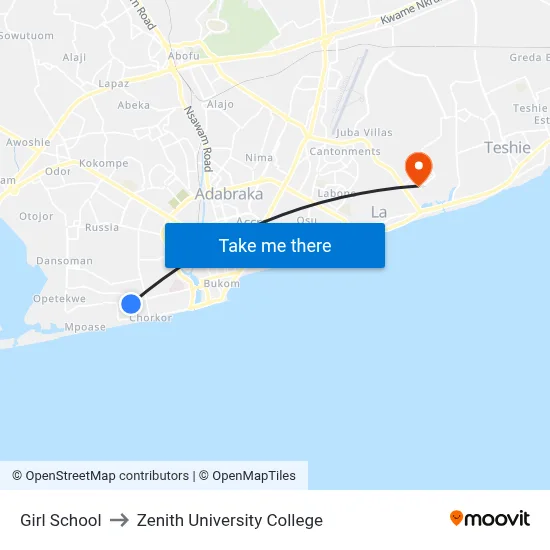 Girl School to Zenith University College map