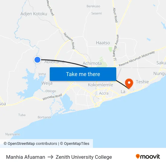 Manhia Afuaman to Zenith University College map