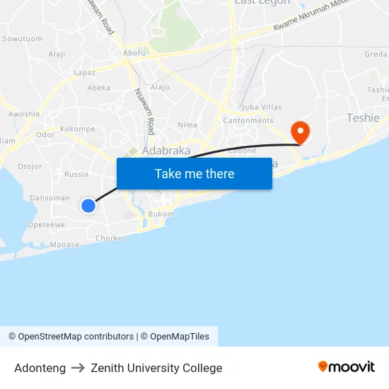 Adonteng to Zenith University College map