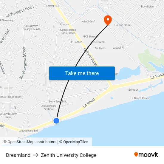 Dreamland to Zenith University College map
