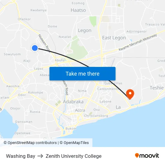 Washing Bay to Zenith University College map