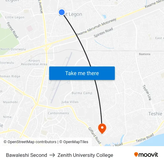 Bawaleshi Second to Zenith University College map