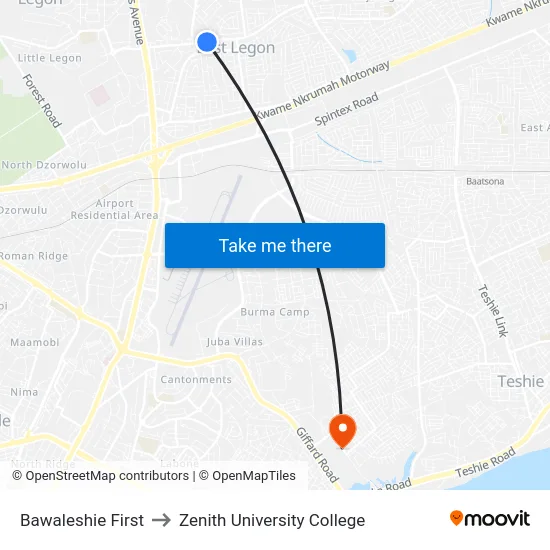 Bawaleshie First to Zenith University College map