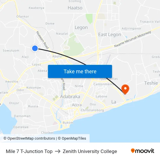 Mile 7 T-Junction Top to Zenith University College map