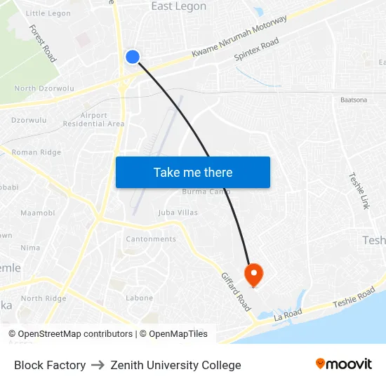 Block Factory to Zenith University College map