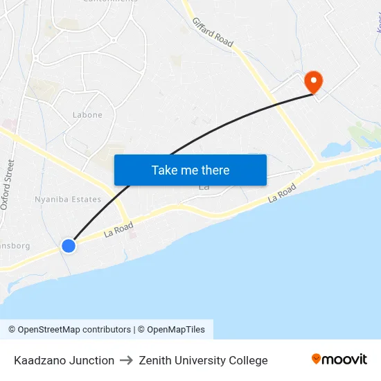Kaadzano Junction to Zenith University College map