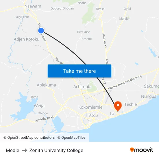 Medie to Zenith University College map