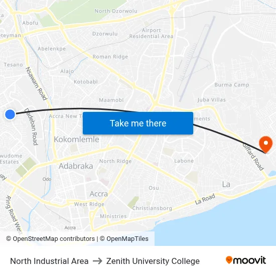 North Industrial Area to Zenith University College map