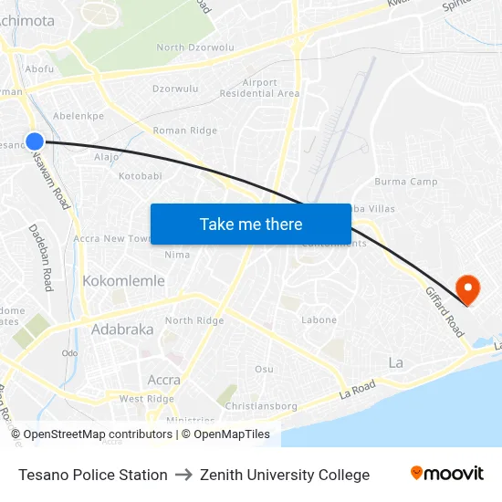 Tesano Police Station to Zenith University College map