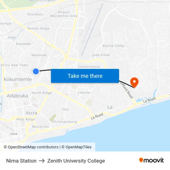 Nima Station to Zenith University College map