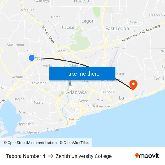 Tabora Number 4 to Zenith University College map