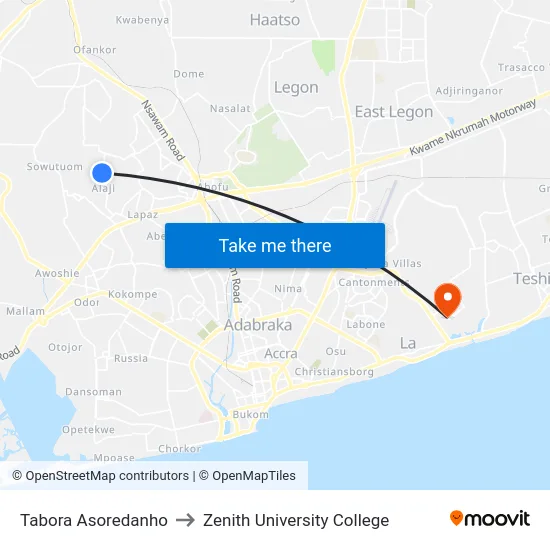 Tabora Asoredanho to Zenith University College map