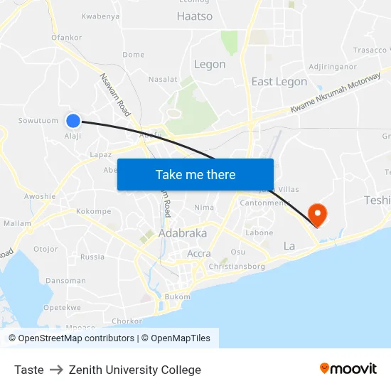 Taste to Zenith University College map