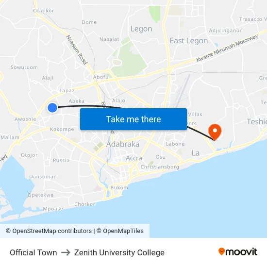 Official Town to Zenith University College map