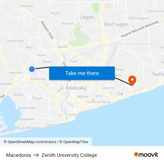 Macedonia to Zenith University College map