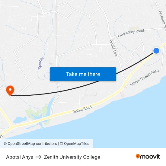 Abotsi Anya to Zenith University College map
