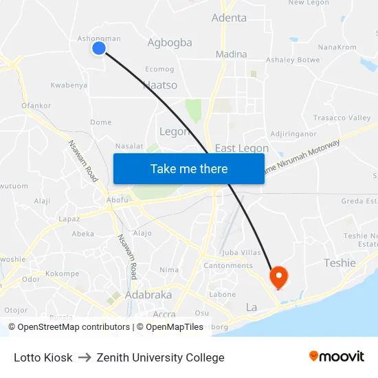 Lotto Kiosk to Zenith University College map
