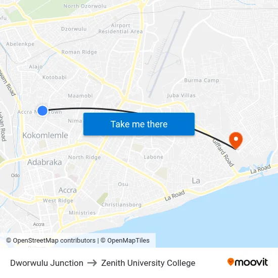 Dworwulu Junction to Zenith University College map