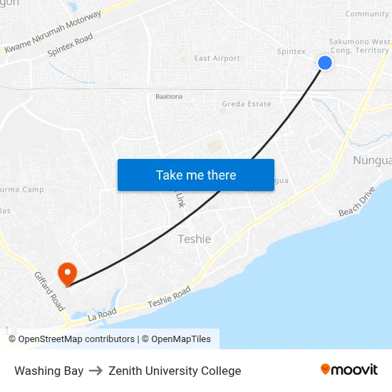 Washing Bay to Zenith University College map