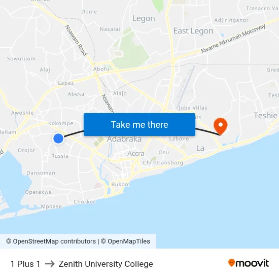 1 Plus 1 to Zenith University College map