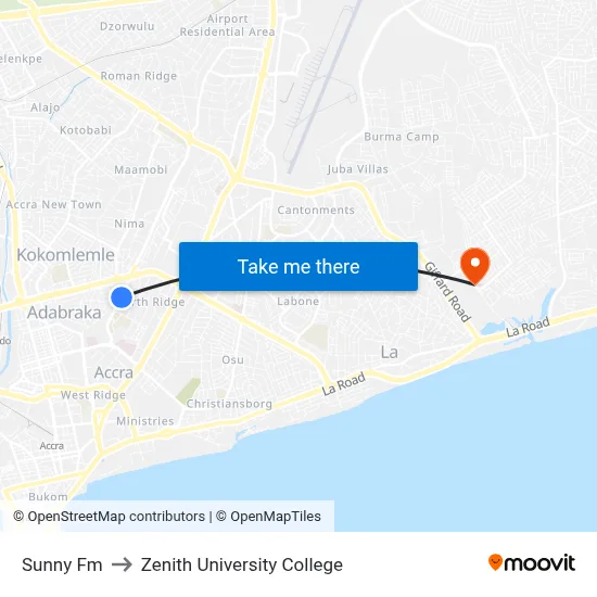 Sunny Fm to Zenith University College map